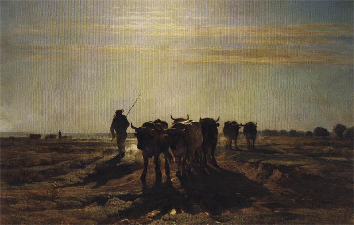 constant troyon Cattle Going to Work; Impression of Morning
